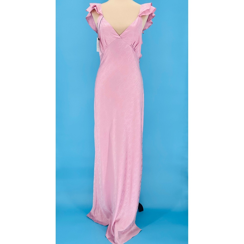 Pink Maxi Dress with Ruffle Shoulders